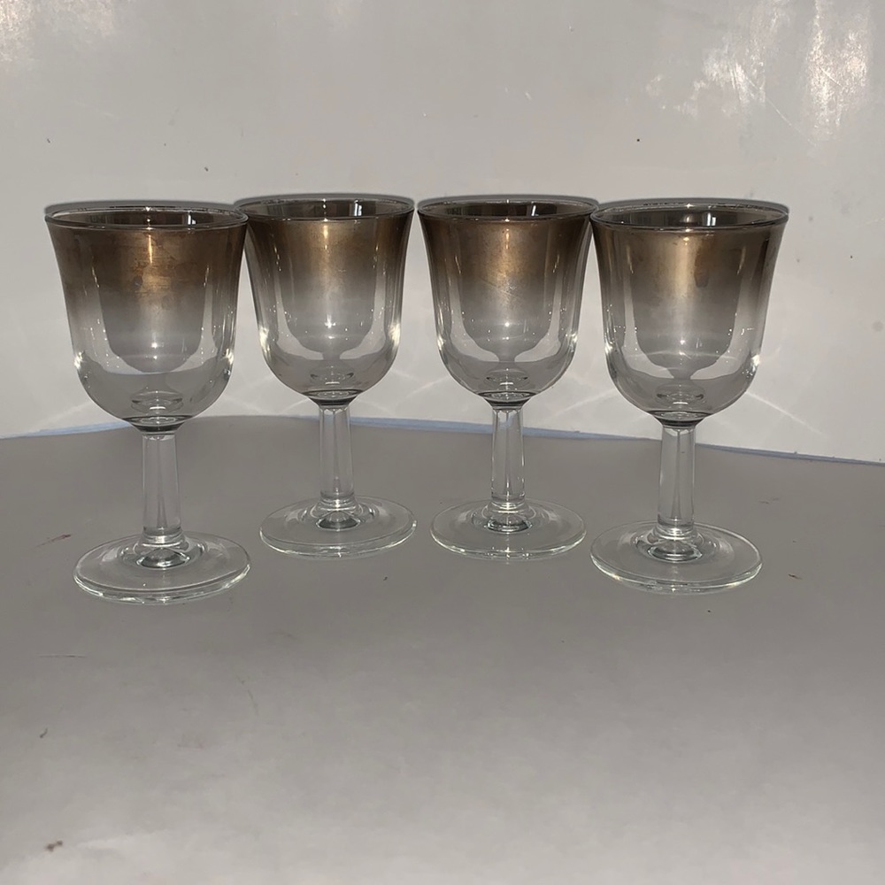 Vintage Set of 4 Silver Band Cordial/Sherry Footed Glasses, France